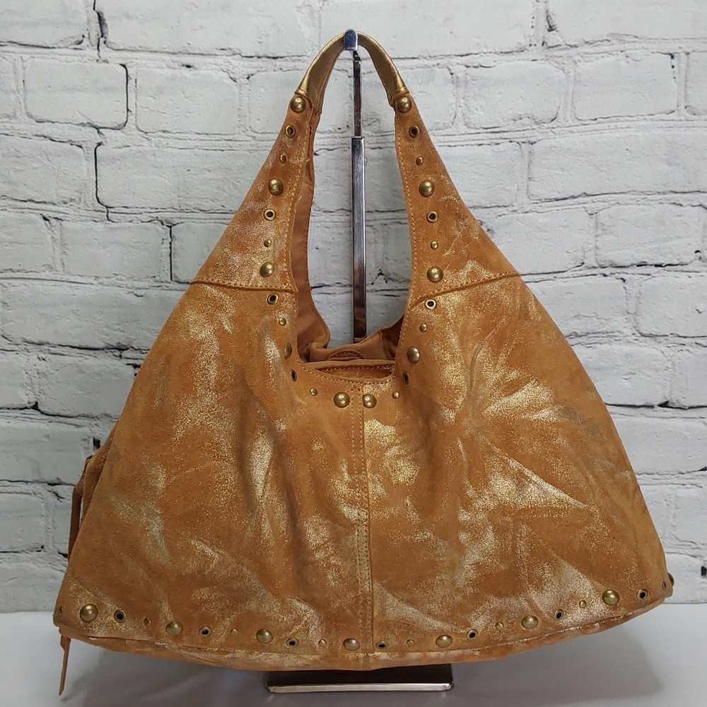 'THE LIMITED' GOLDEN GODDESS LEATHER HOBO STUDDED SHOULDER BAG TOP-ZIP - Picture 14 of 15